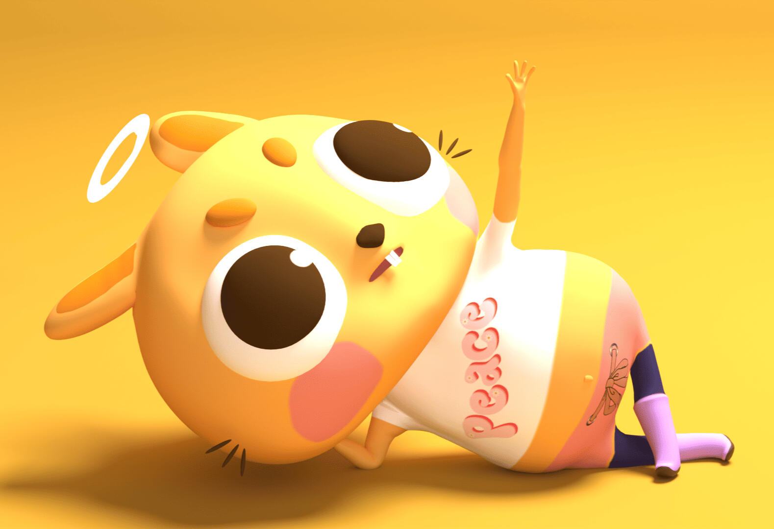 Puncītis A gentle bunny bears the sacred mark, scorched by emptiness, radiant in awareness — behold the noble heart of the small one. 3D view Animation